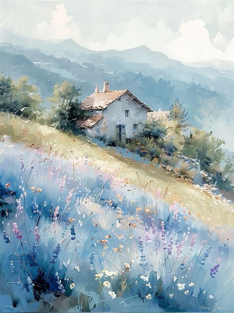 Cottage on Wildflower Hillside