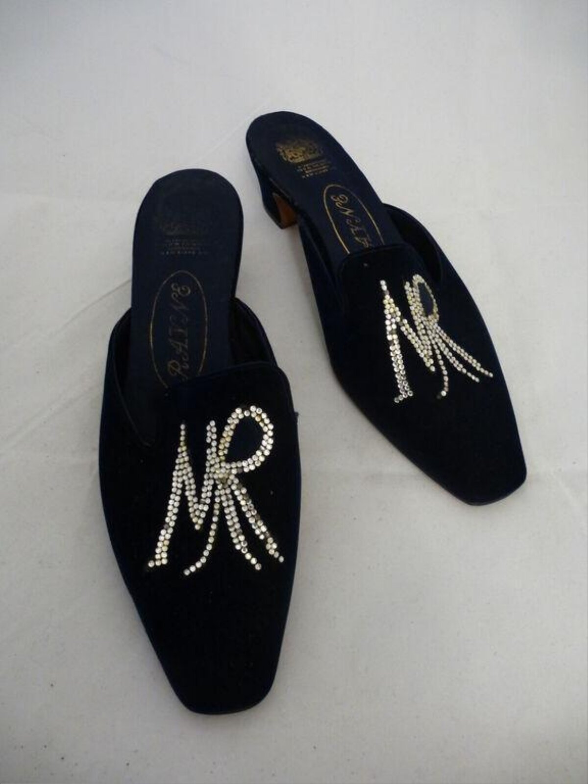 Black MR Rhinestone Mule Slippers