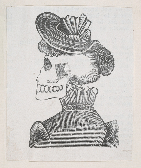 Female Skeleton Portrait Woodcut