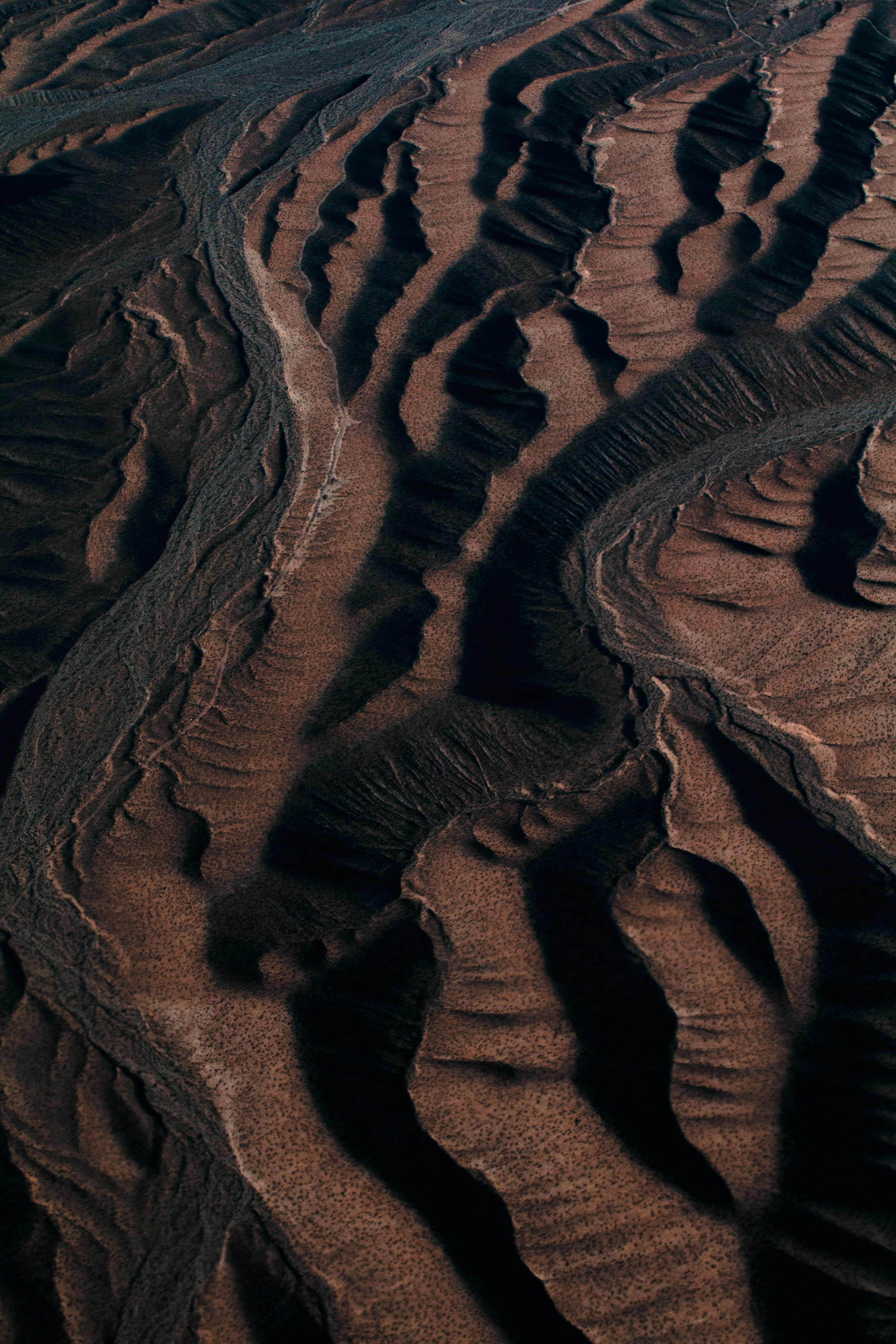 Aerial View of Dry Eroded Badlands