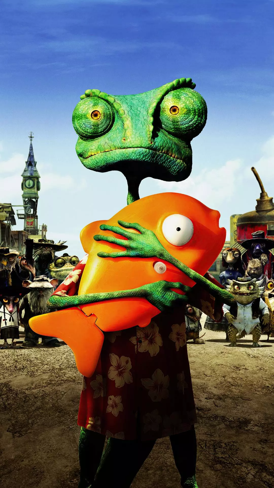 Rango the Chameleon Holding Orange Fish