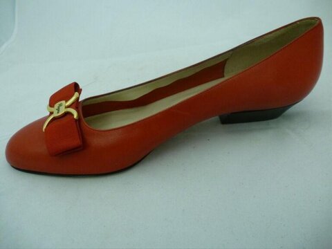 Orange-Red Bow Low Heel Pump