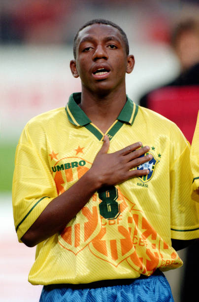 Brazil Footballer with Hand on Heart
