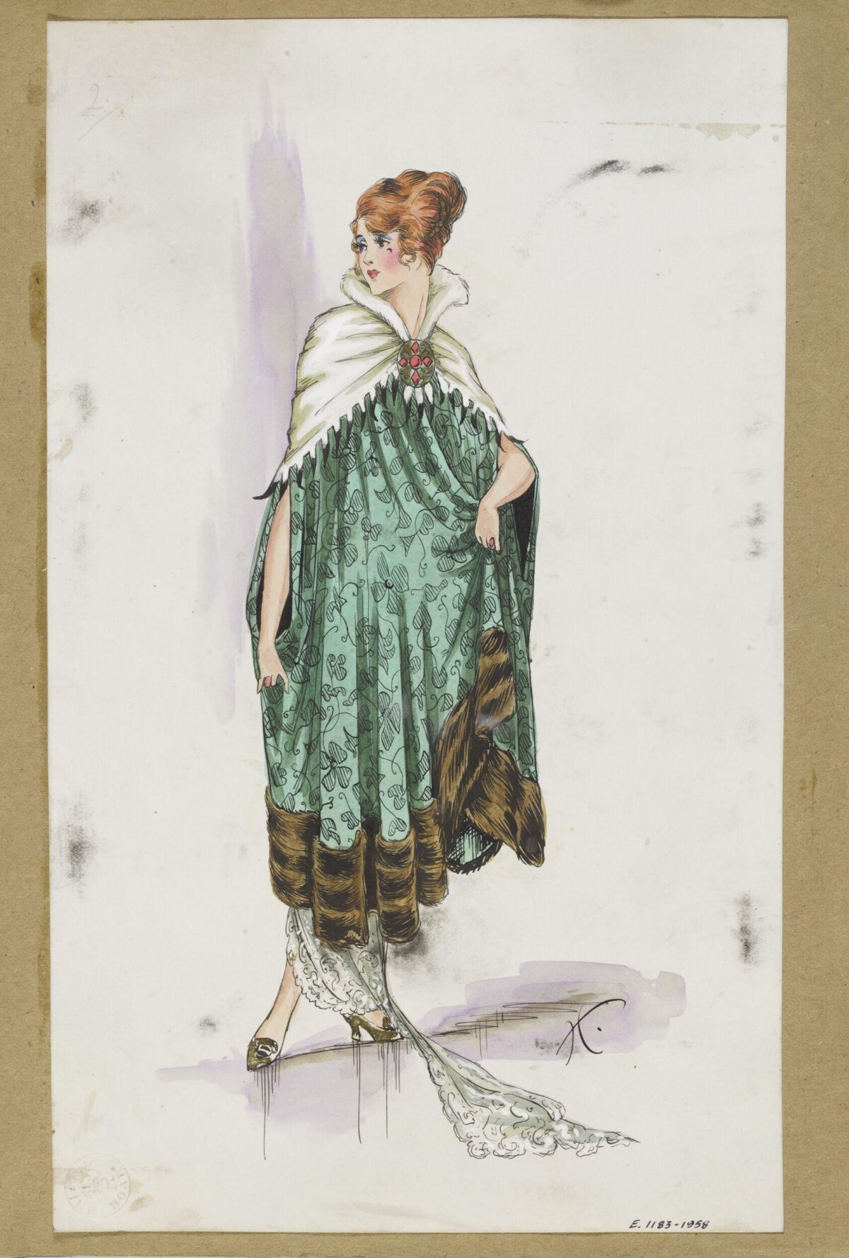 Vintage Green Cape Fashion Sketch