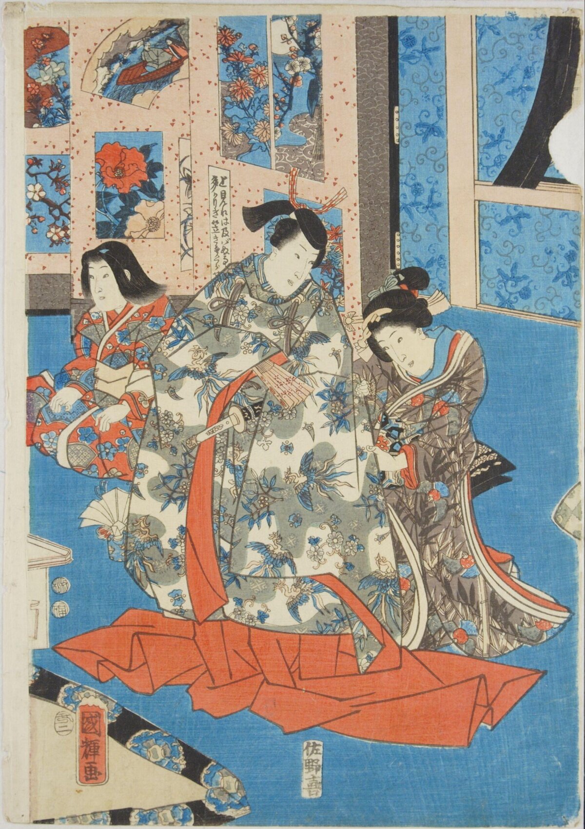 Japanese Ukiyo-e Three Indoor Figures