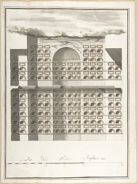 Architectural Section Drawing of Domed Building