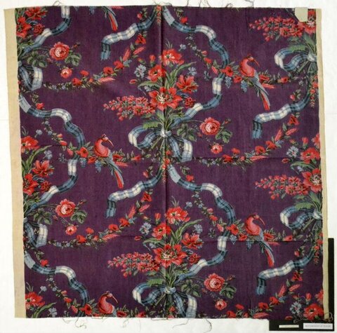 Vintage Purple Floral Bird Print Fabric
