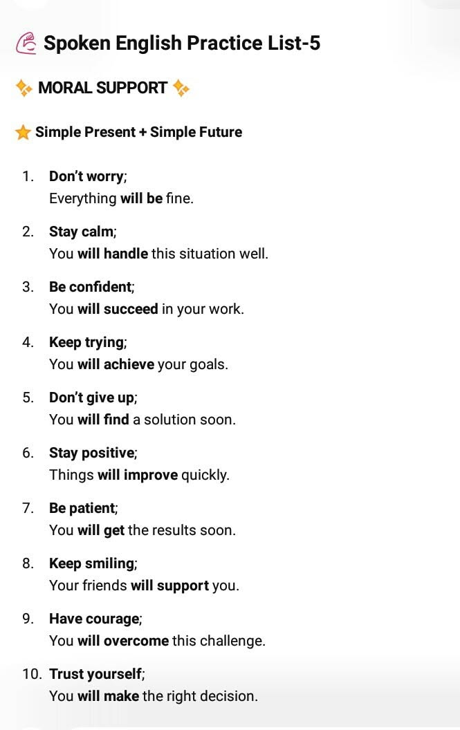 Spoken English Moral Support Practice List
