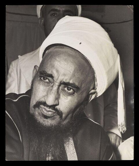 Black and White Portrait of Bearded Turbaned Man