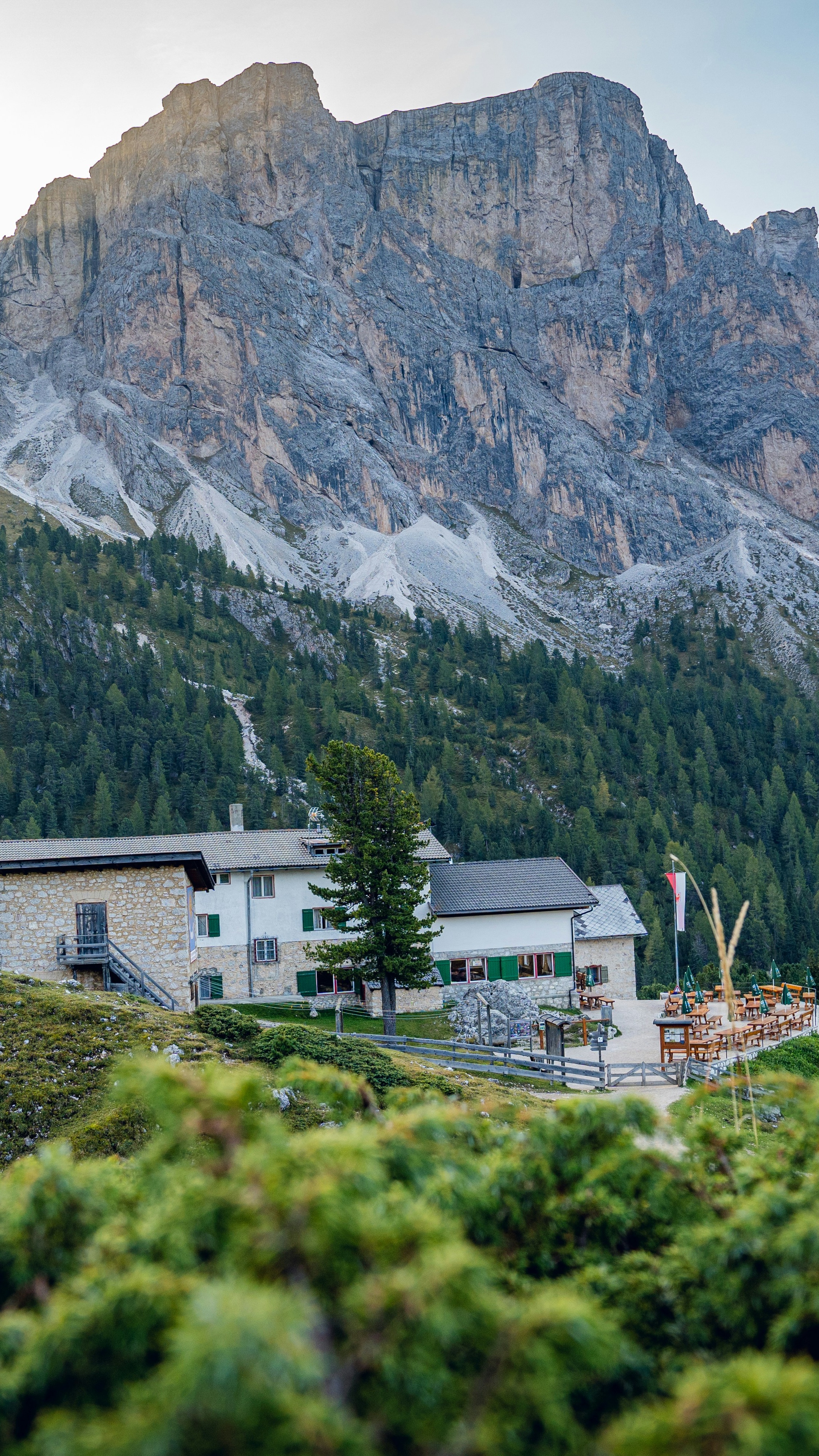 Alpine Mountain Hut Under Cliffs