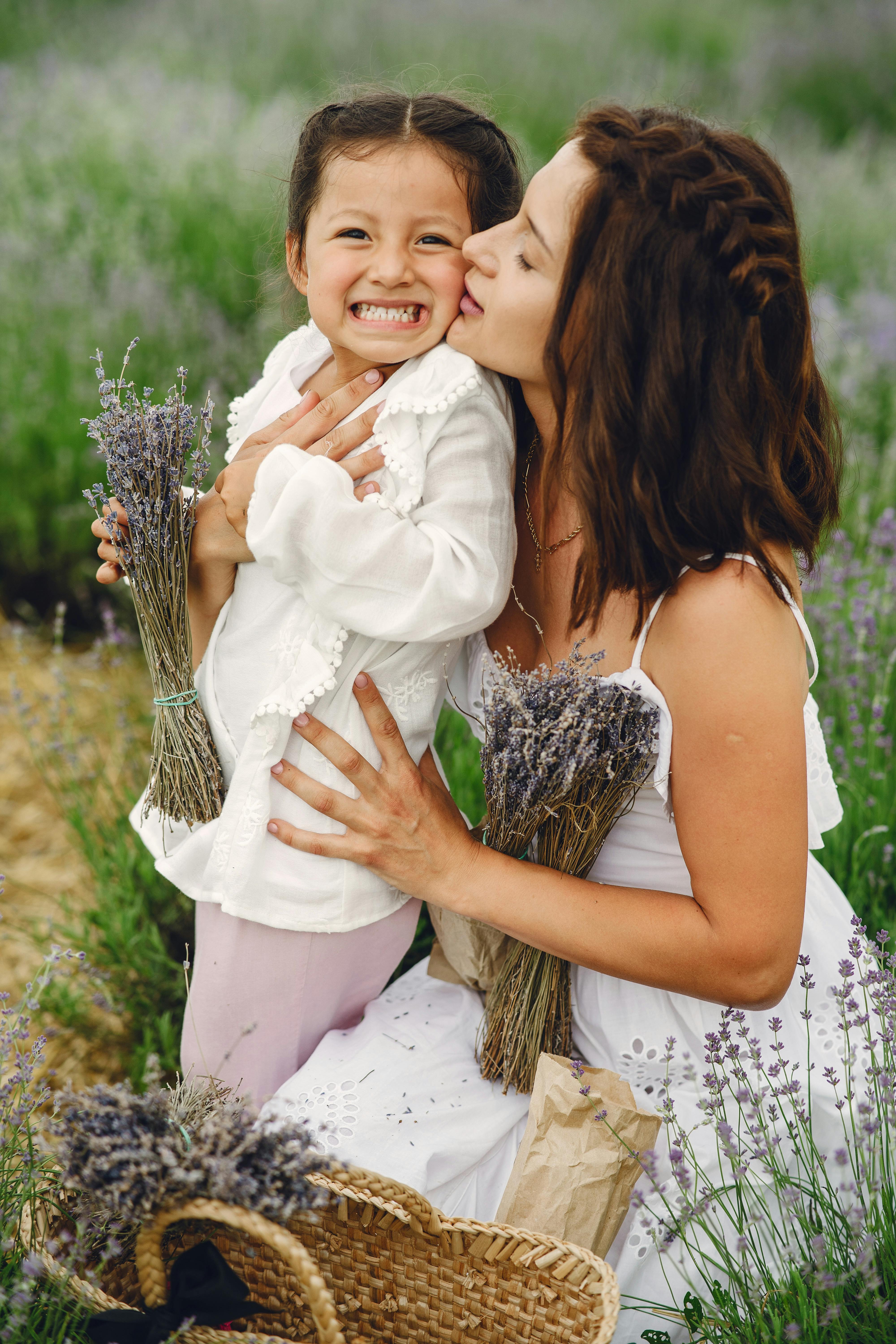 Mother and Daughter in Lavender Field