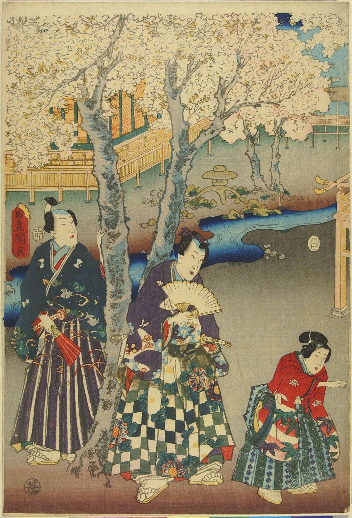 Japanese Ukiyo-e Cherry Blossom Scene