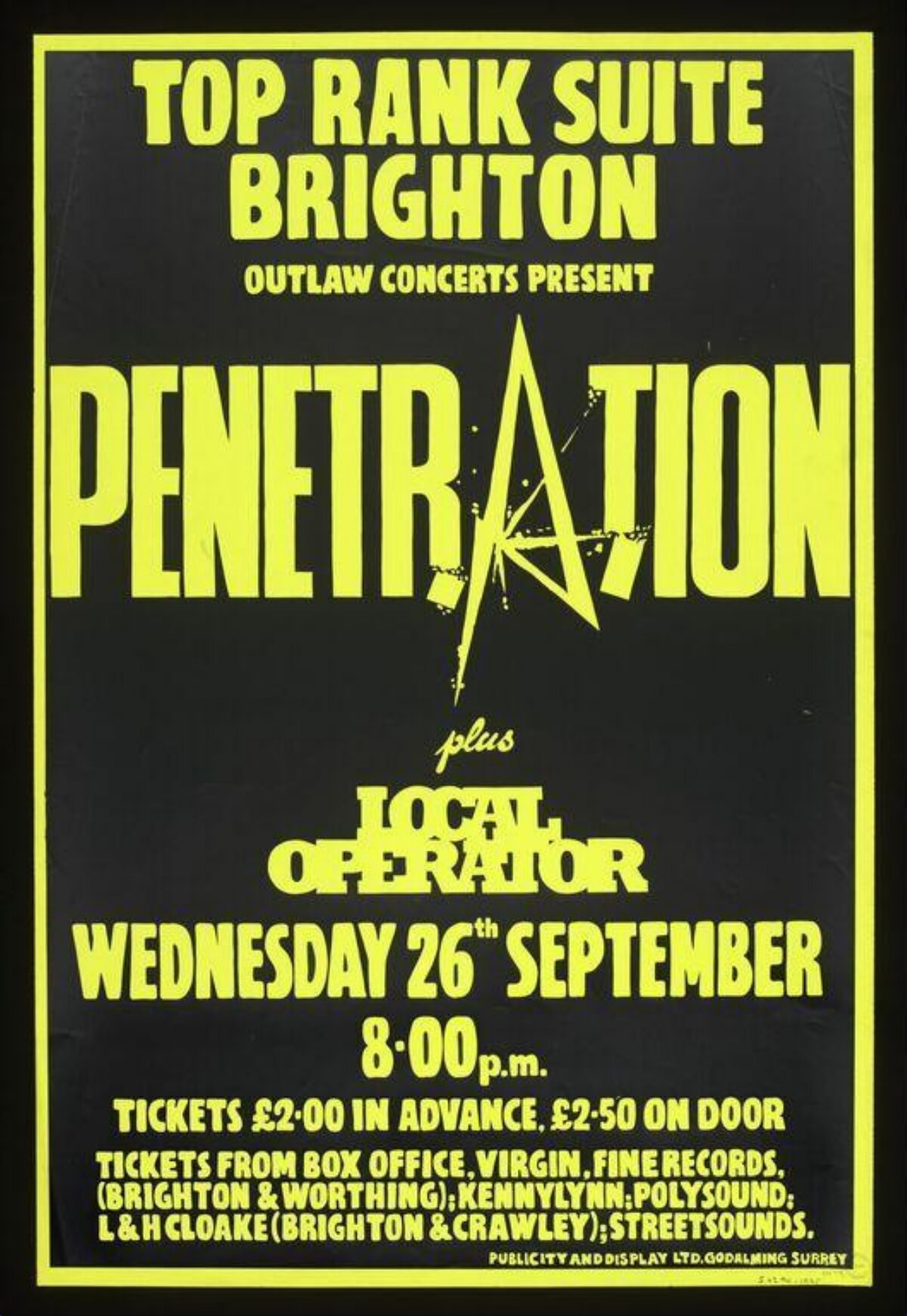 Penetration Brighton Concert Poster