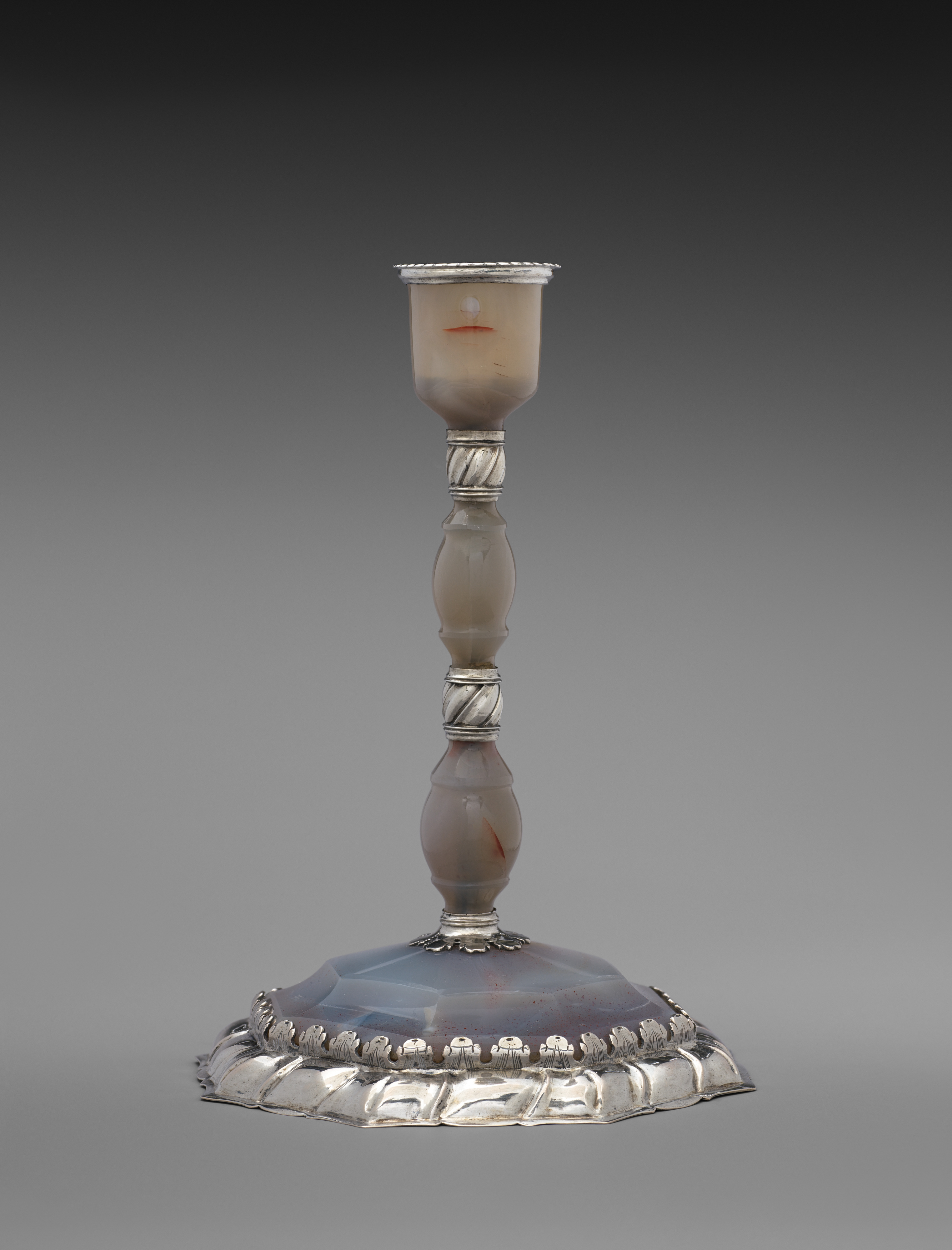 Silver-Mounted Agate Candlestick