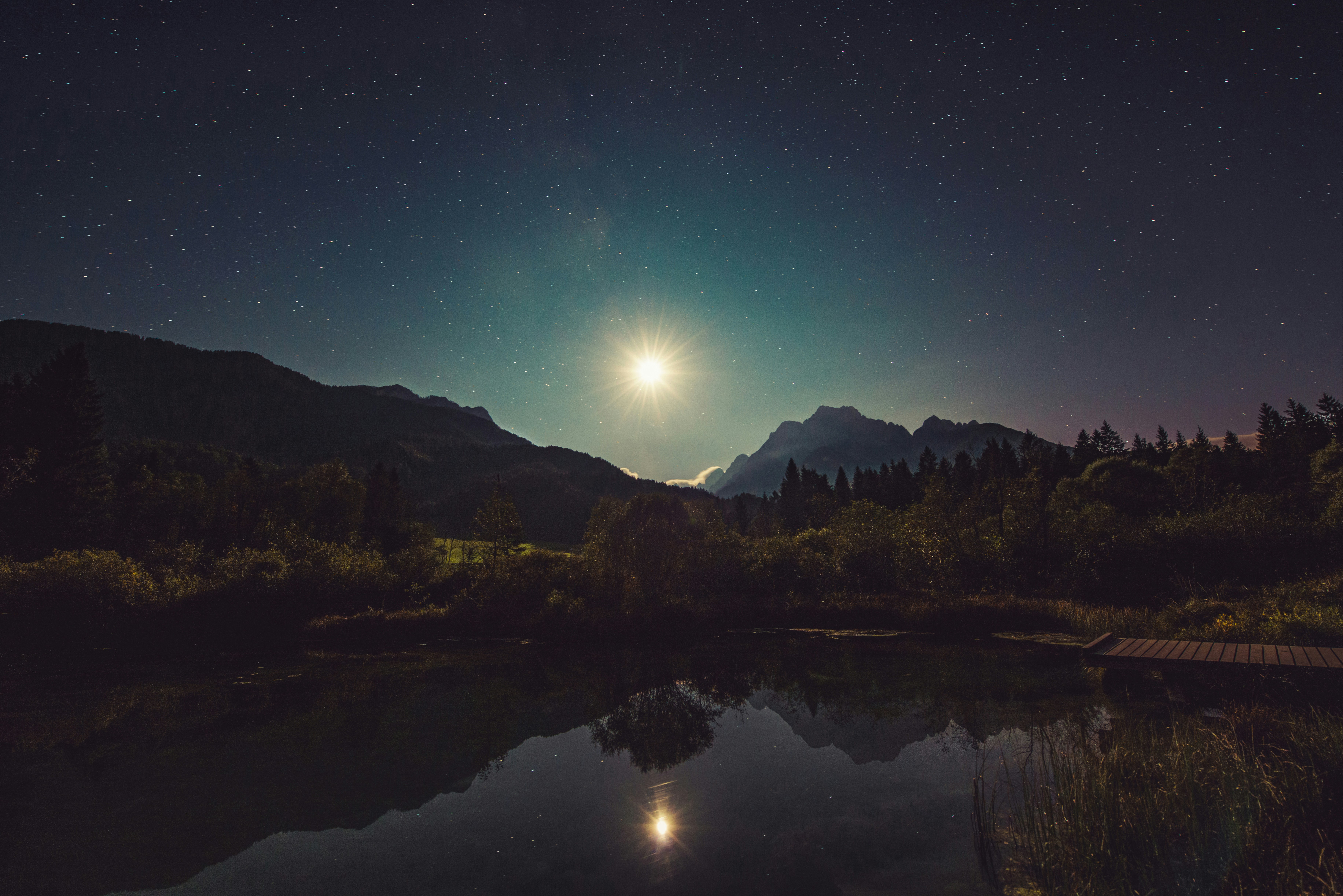 Moonlit Mountain Lake at Night
