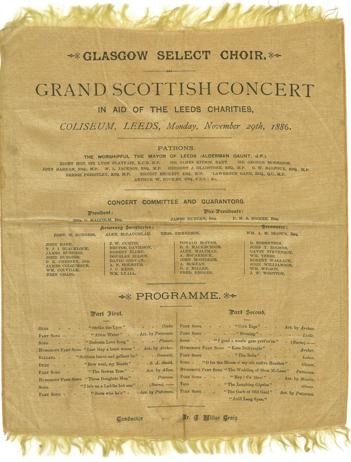 1886 Scottish Concert Silk Programme