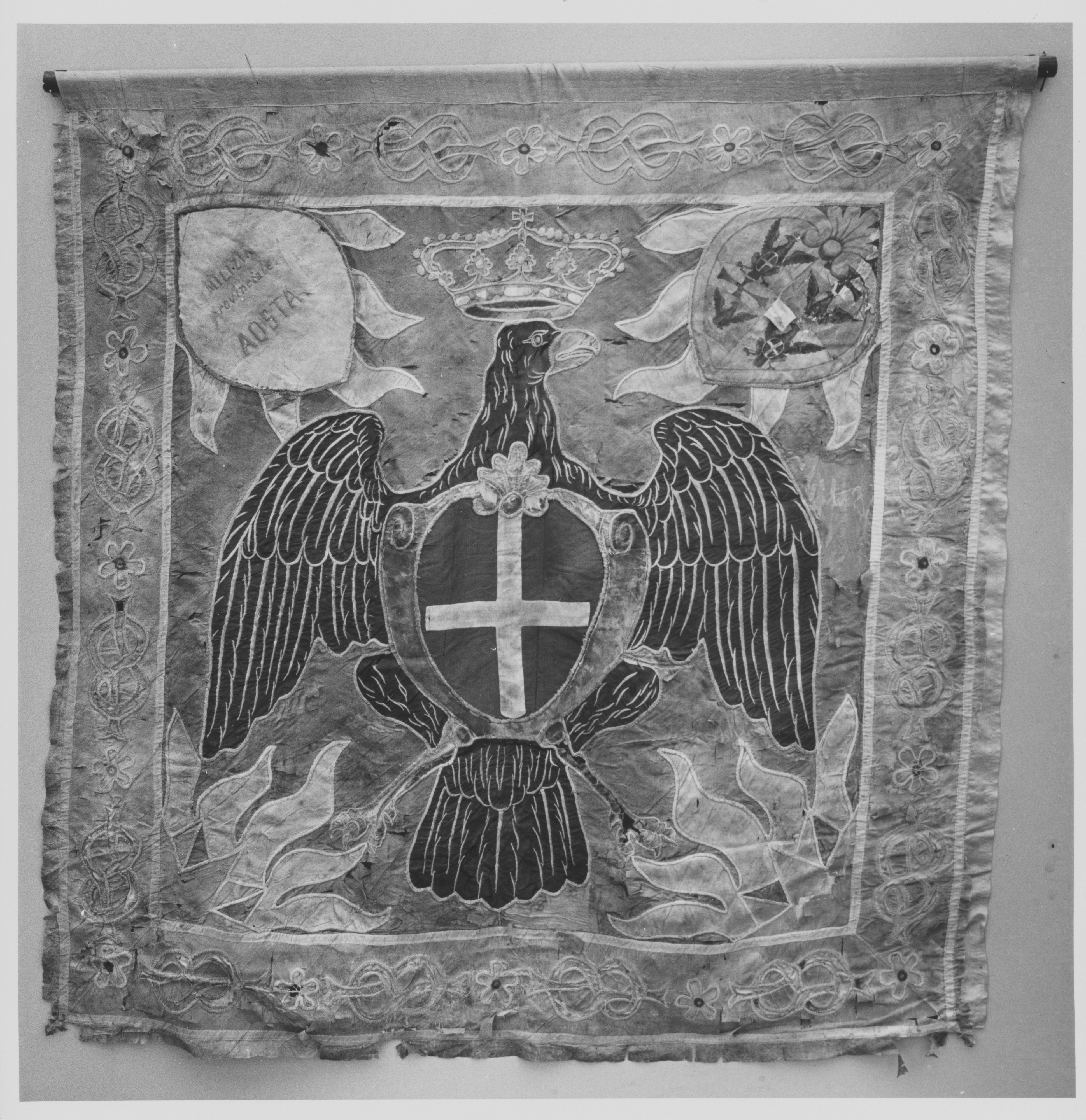Vintage Embroidered Aosta Militia Banner — Flags