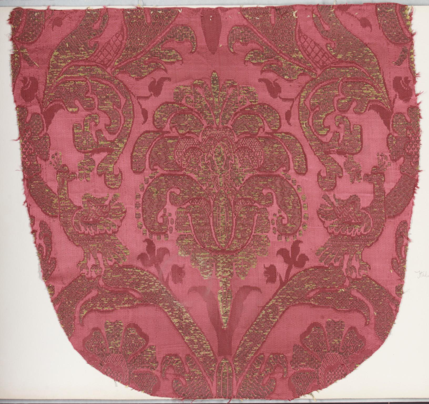 Antique Red Brocade Textile Fragment