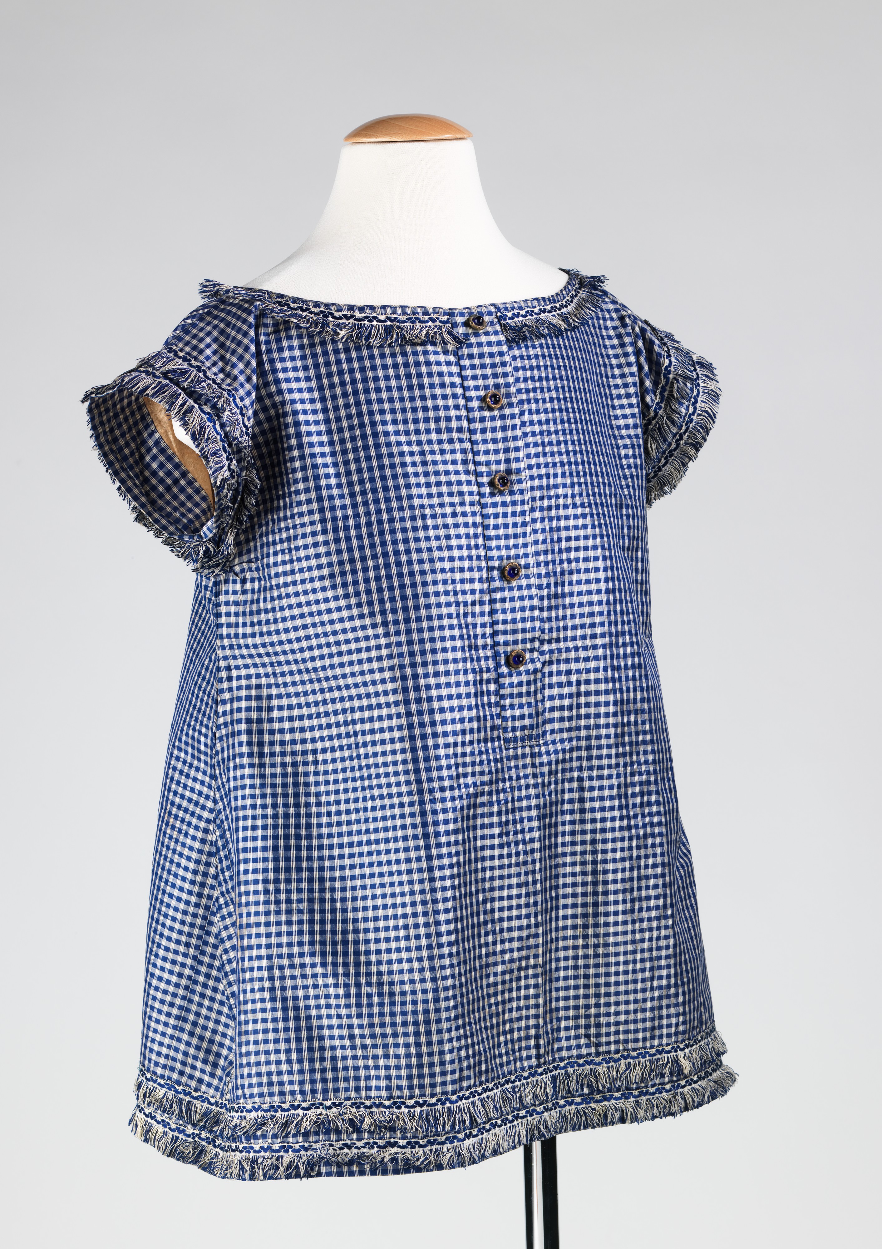 Blue and White Checkered Fringed Dress