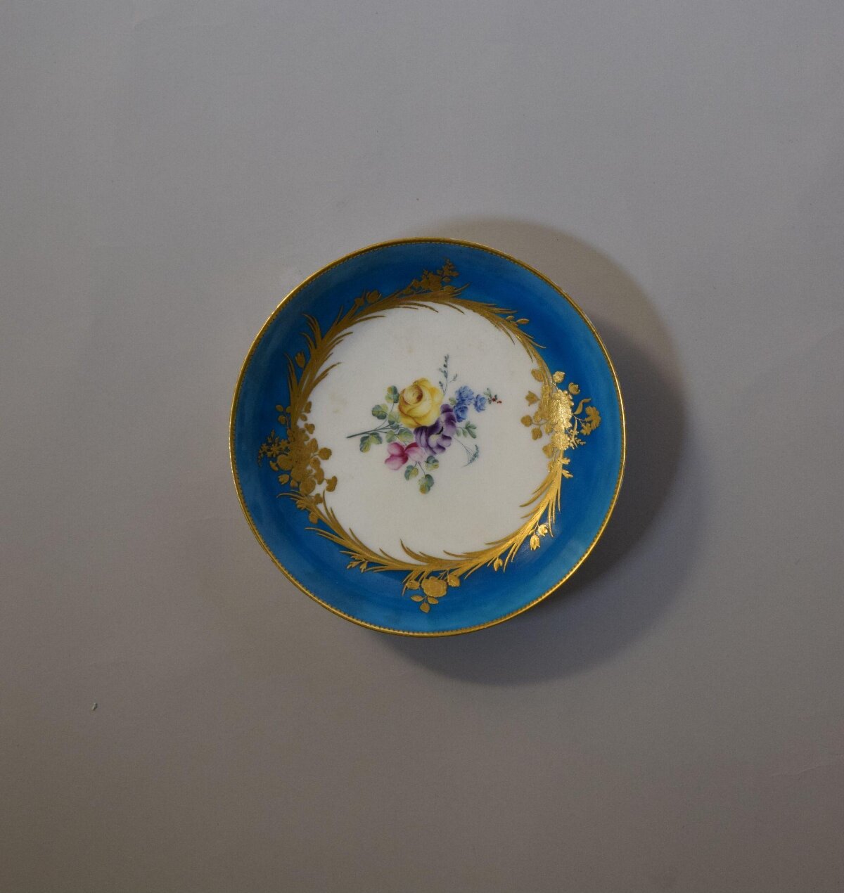 Blue Gilt Floral Porcelain Saucer