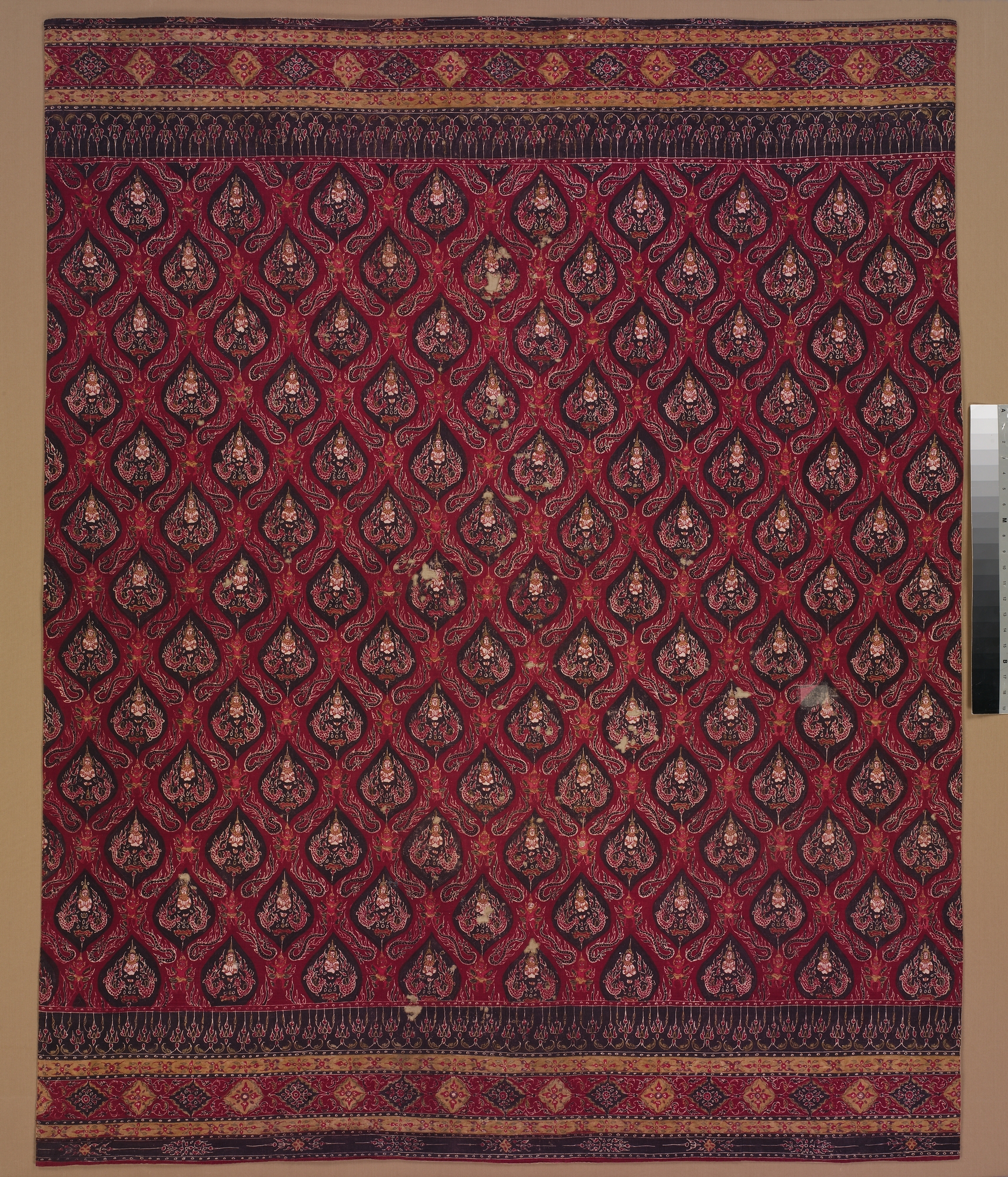 Vintage Red Black Patterned Textile