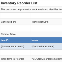 Inventory Reorder List