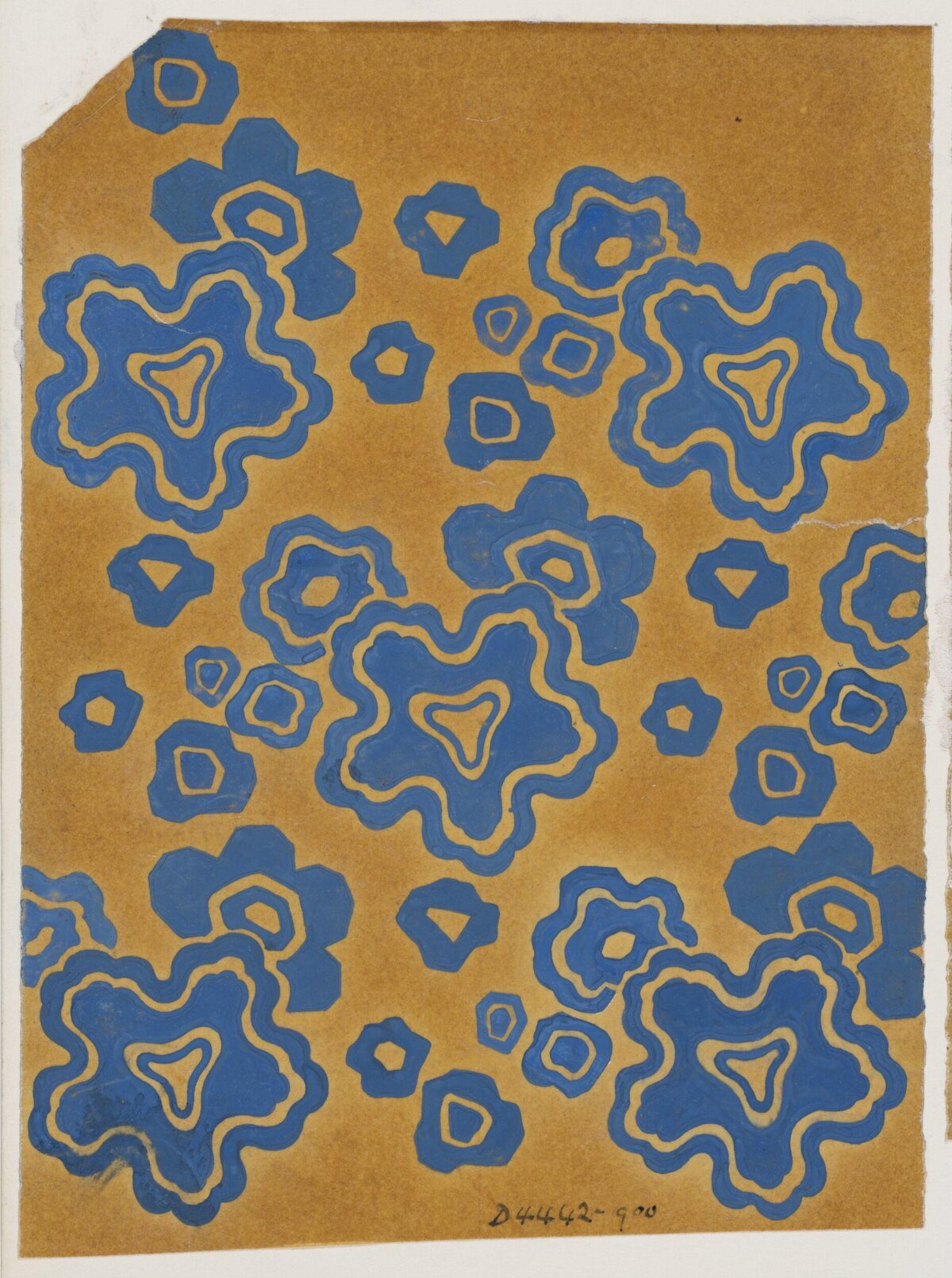 Blue Abstract Pattern on Ochre Background