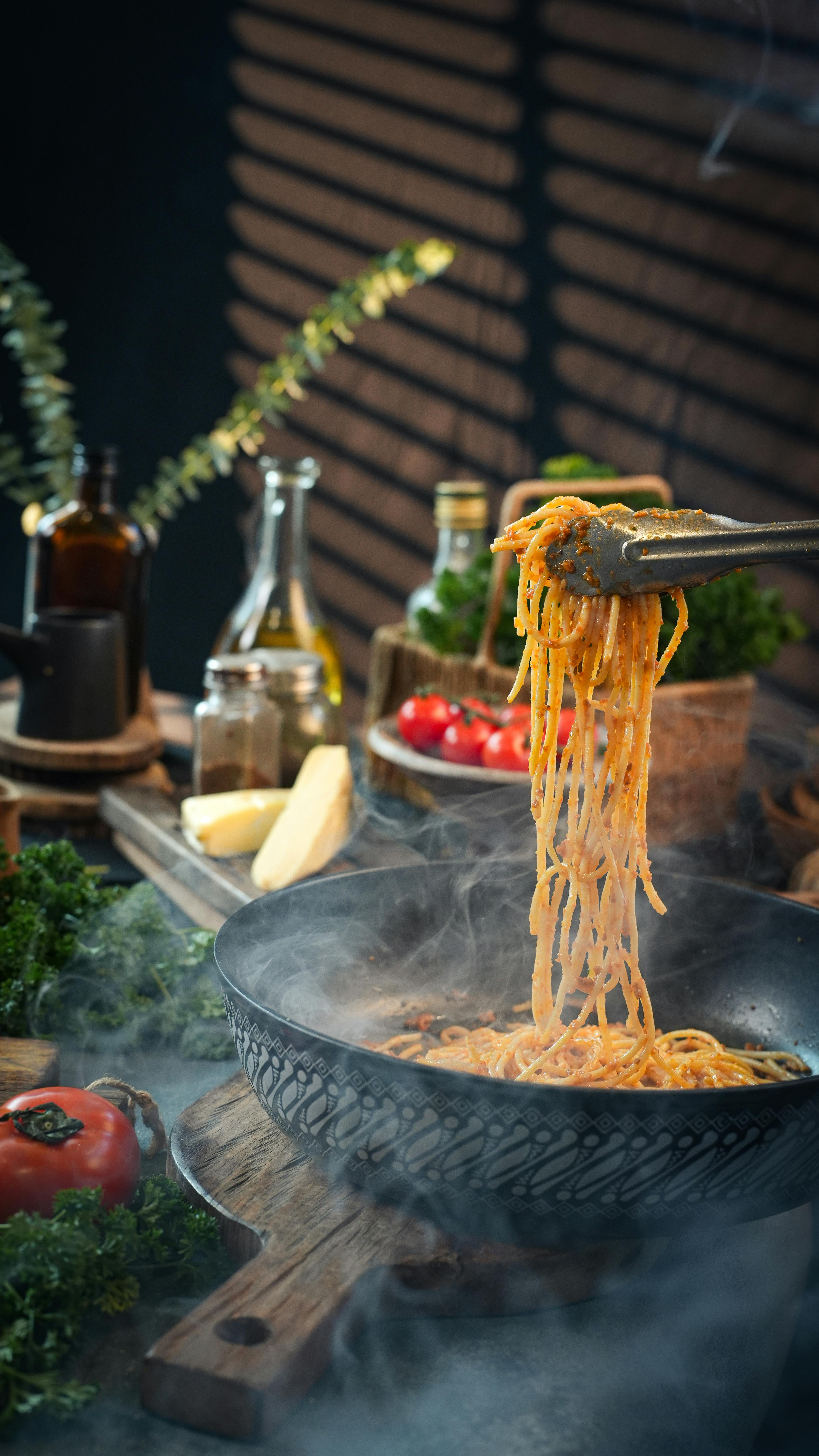 Steaming Spaghetti Lifted from Pan