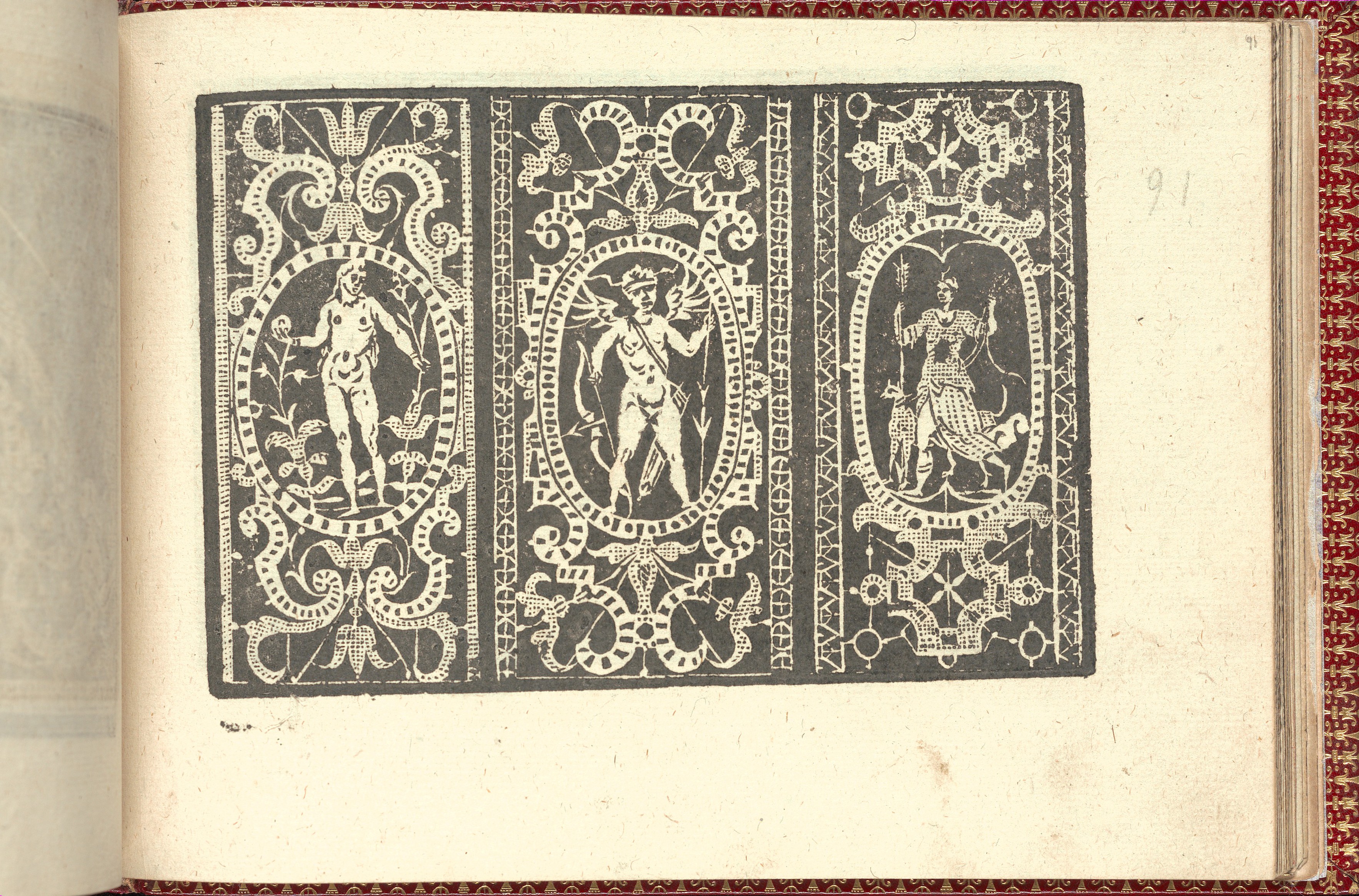 Antique Woodcut of Three Mythological Figures