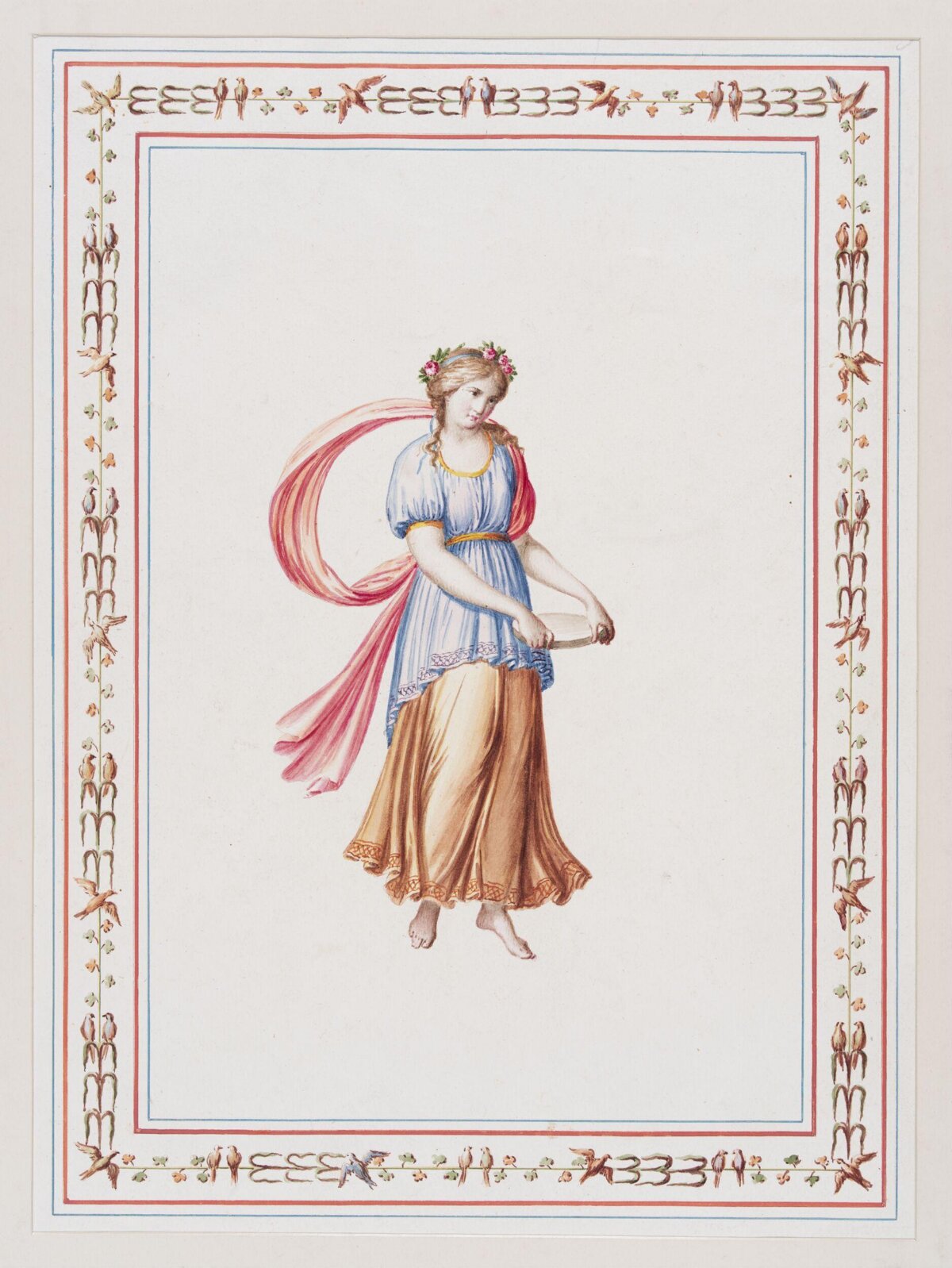 Classical Woman Watercolor with Decorative Border