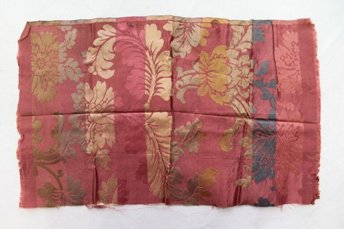 Vintage Floral Silk Fabric Fragment