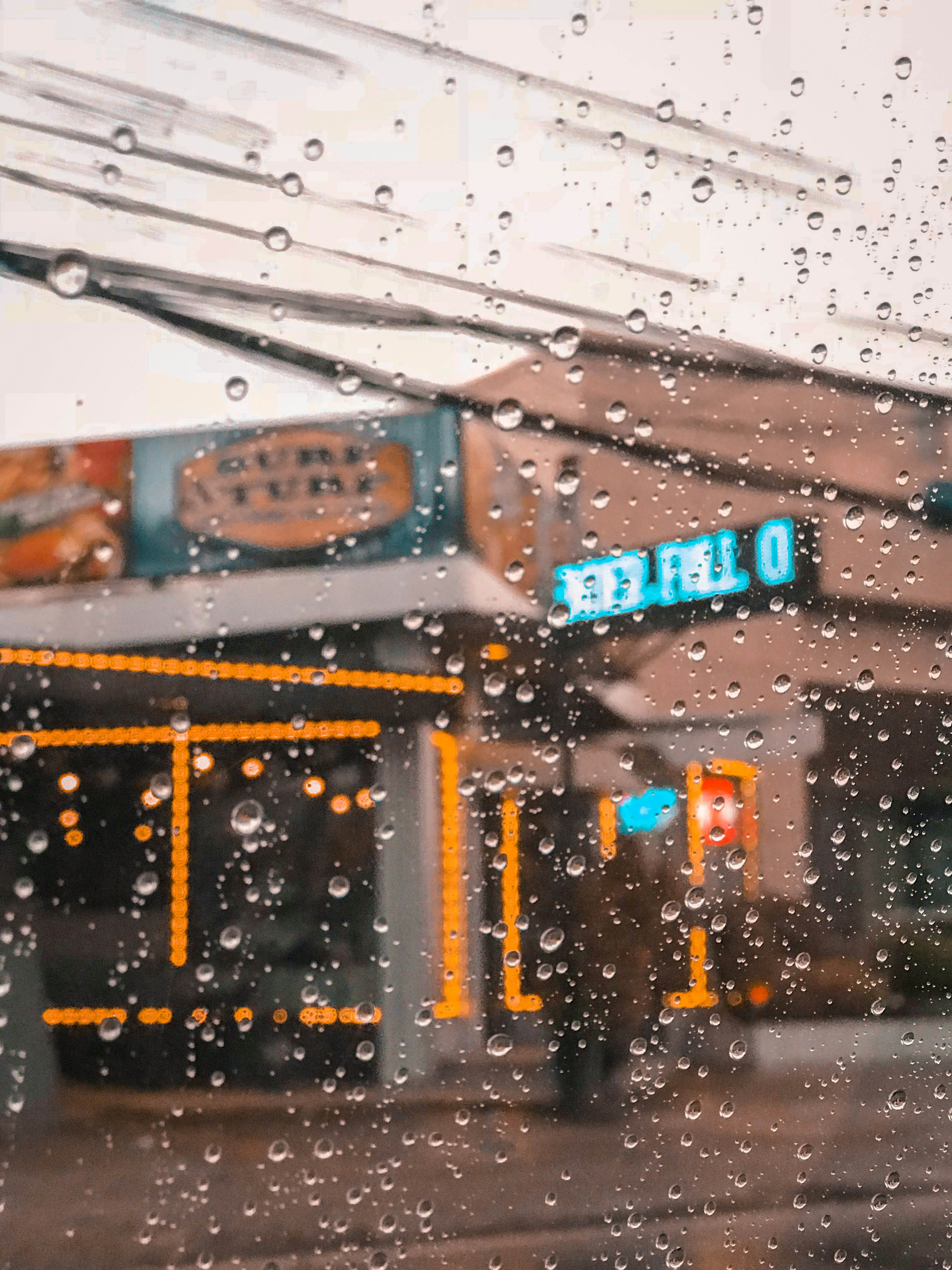 Rainy Street View Through Window