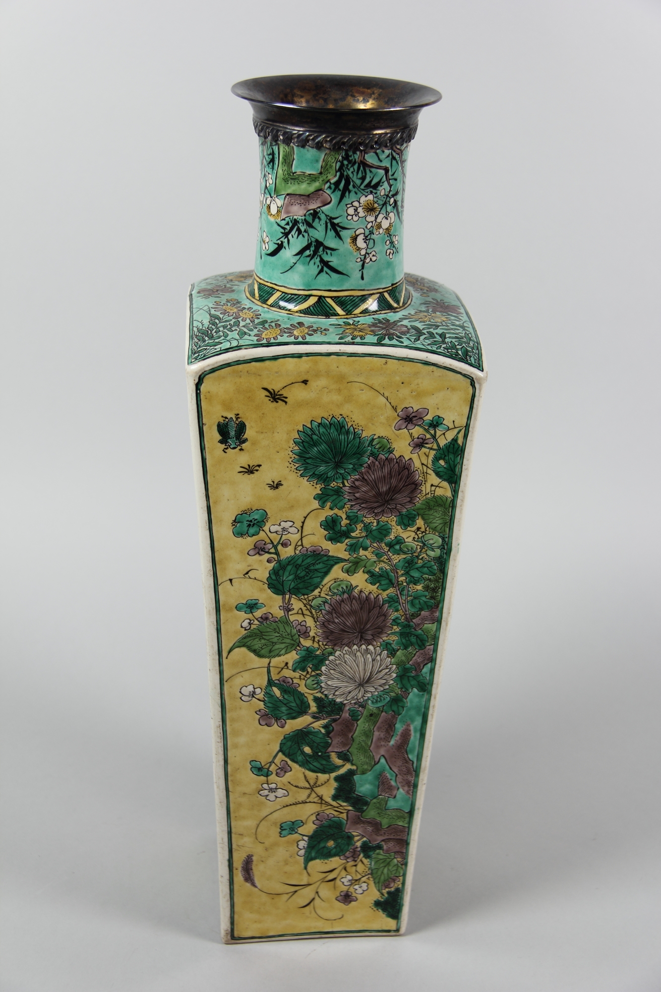 Antique Famille Verte Porcelain Square Vase