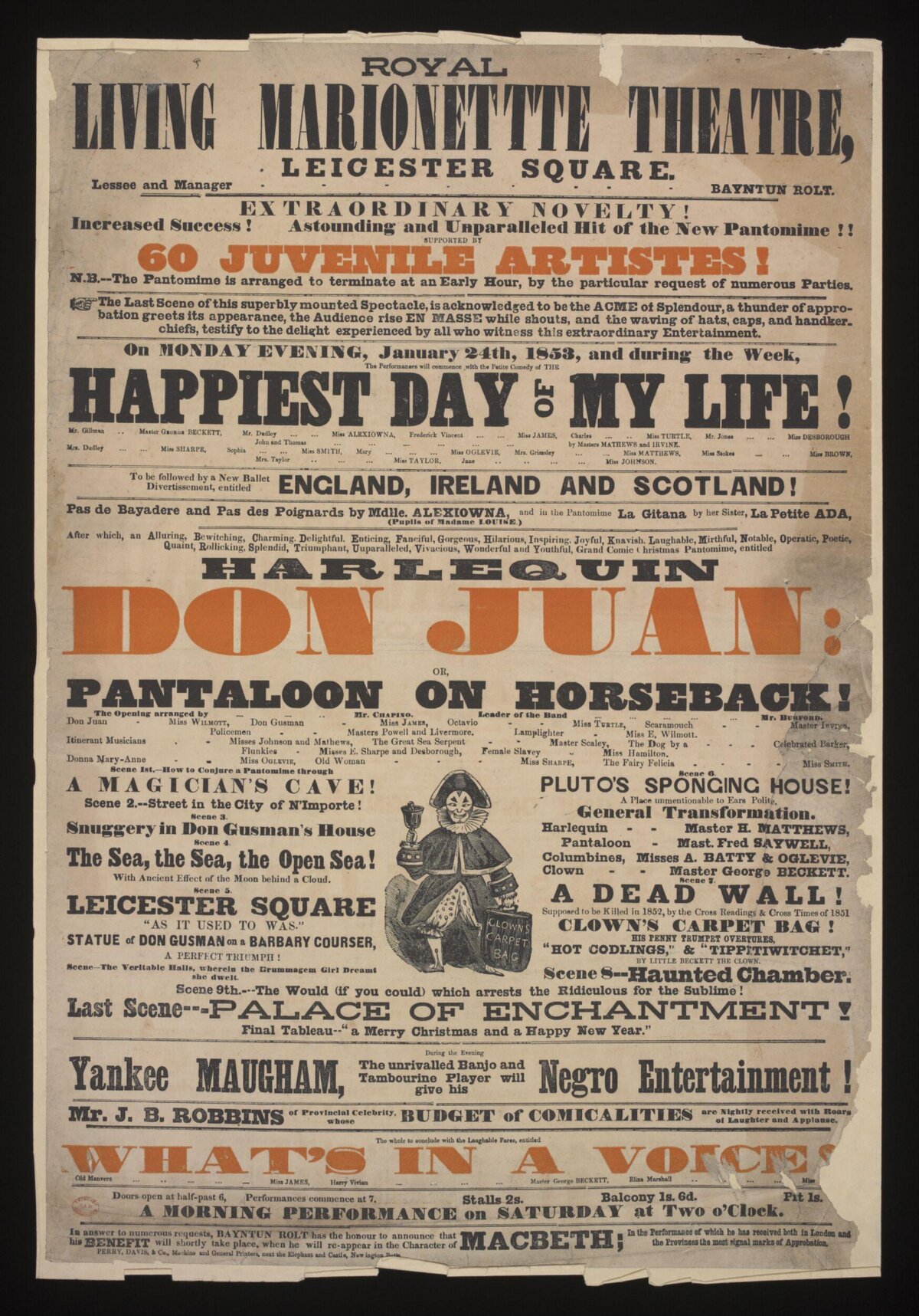 1853 Royal Marionette Theatre Playbill
