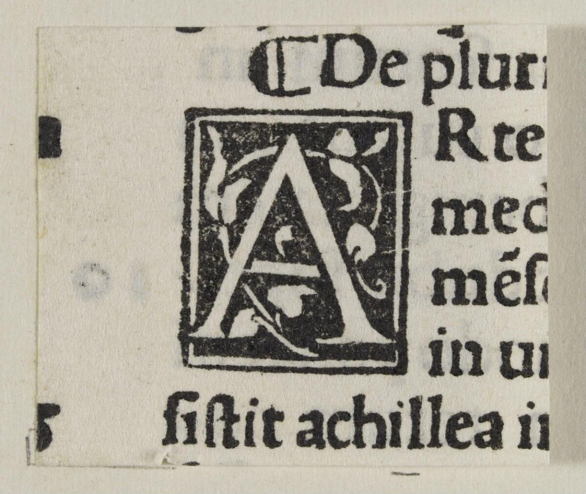 Decorated Initial A on Antique Printed Page