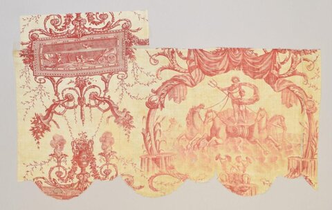 Red Printed Antique Mythological Textile Fragment