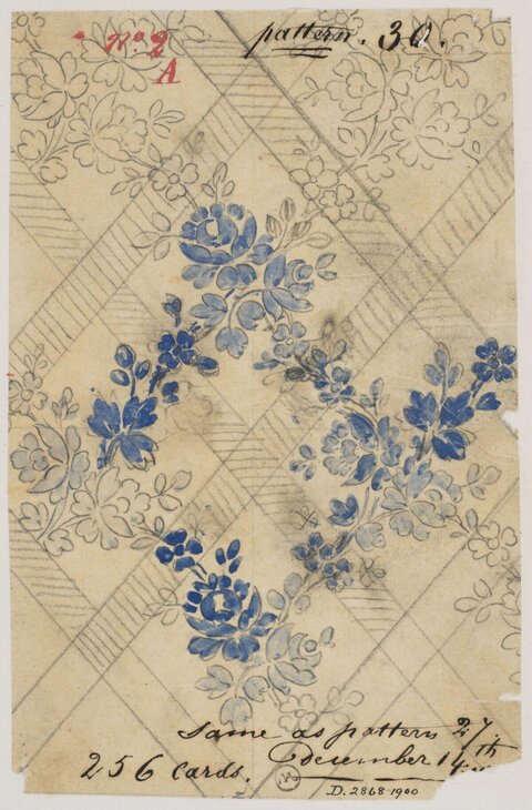 Vintage Blue Floral Pattern Sketch