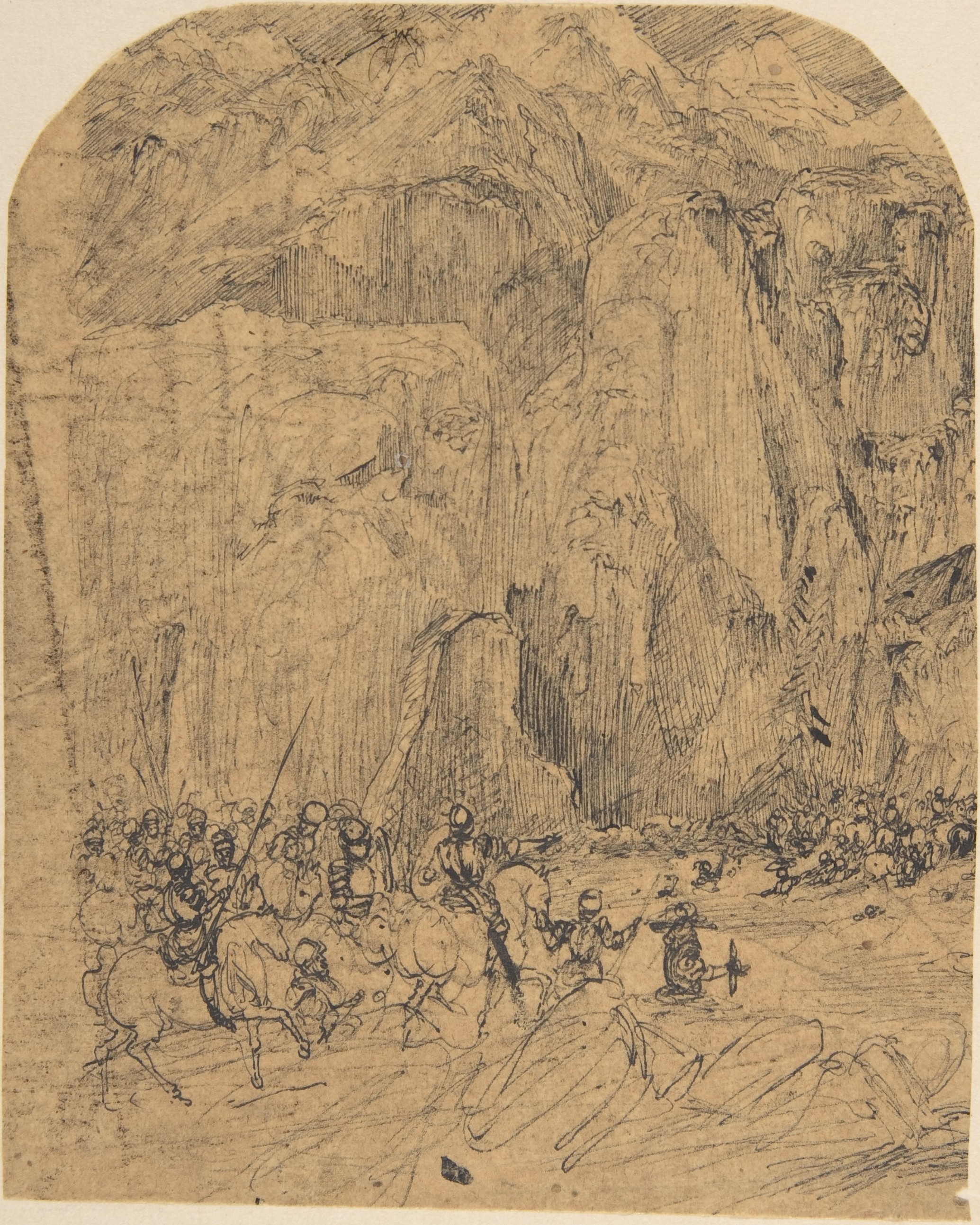 Armed Soldiers in Mountain Pass Sketch