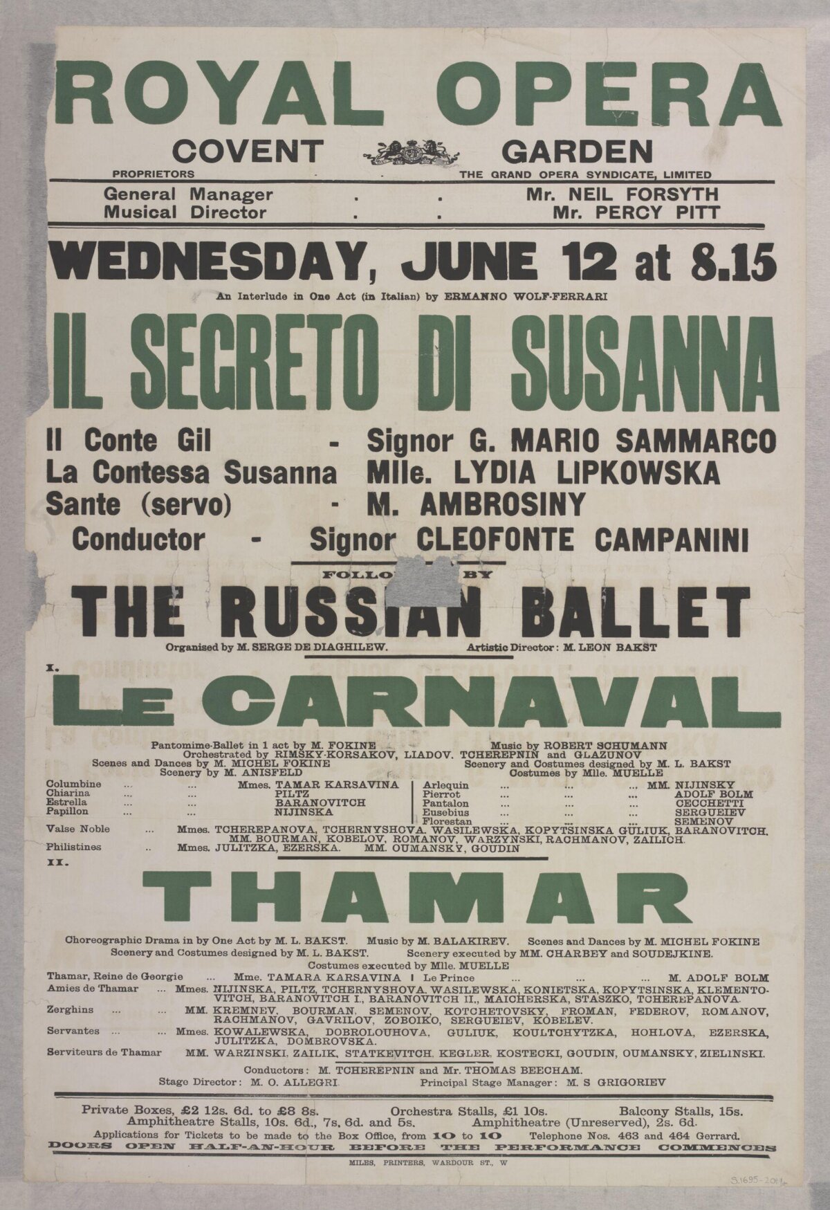 Royal Opera Covent Garden Performance Poster