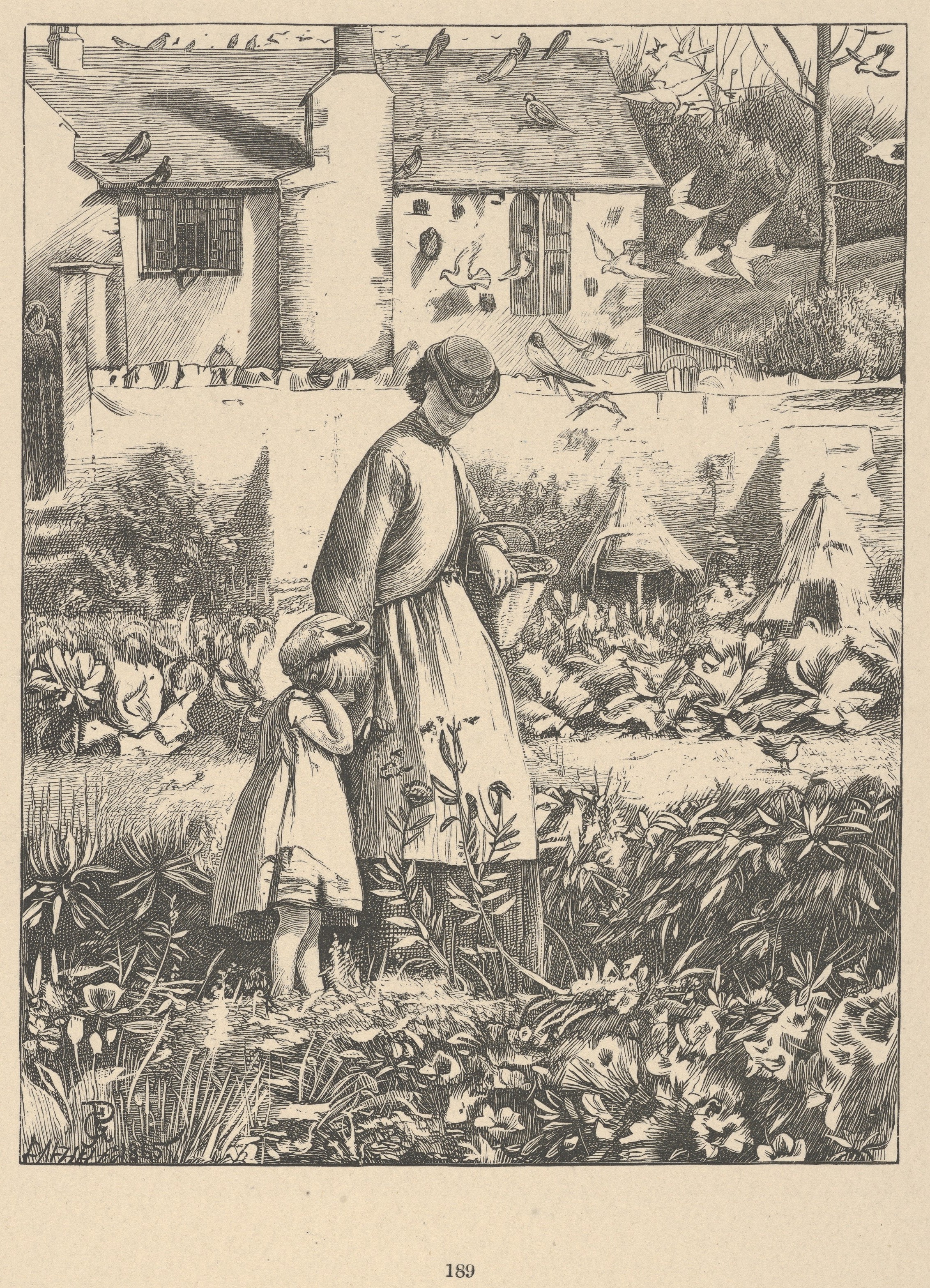 Woman and Child in Cottage Garden