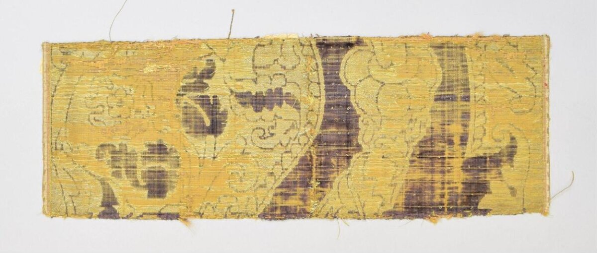 Ancient Yellow Patterned Silk Textile Fragment