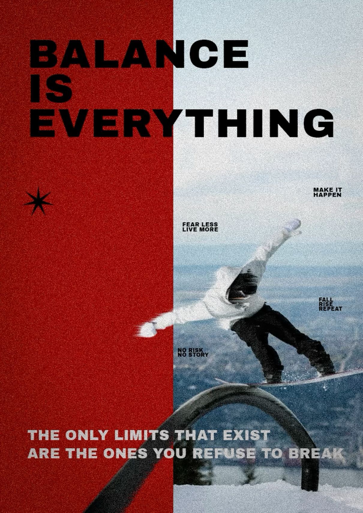 Motivational Snowboarding Balance Poster