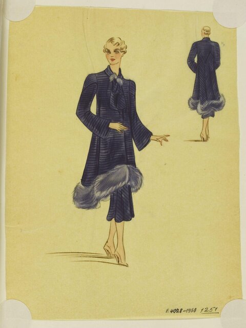 Vintage Fur-trimmed Coat Fashion Sketch