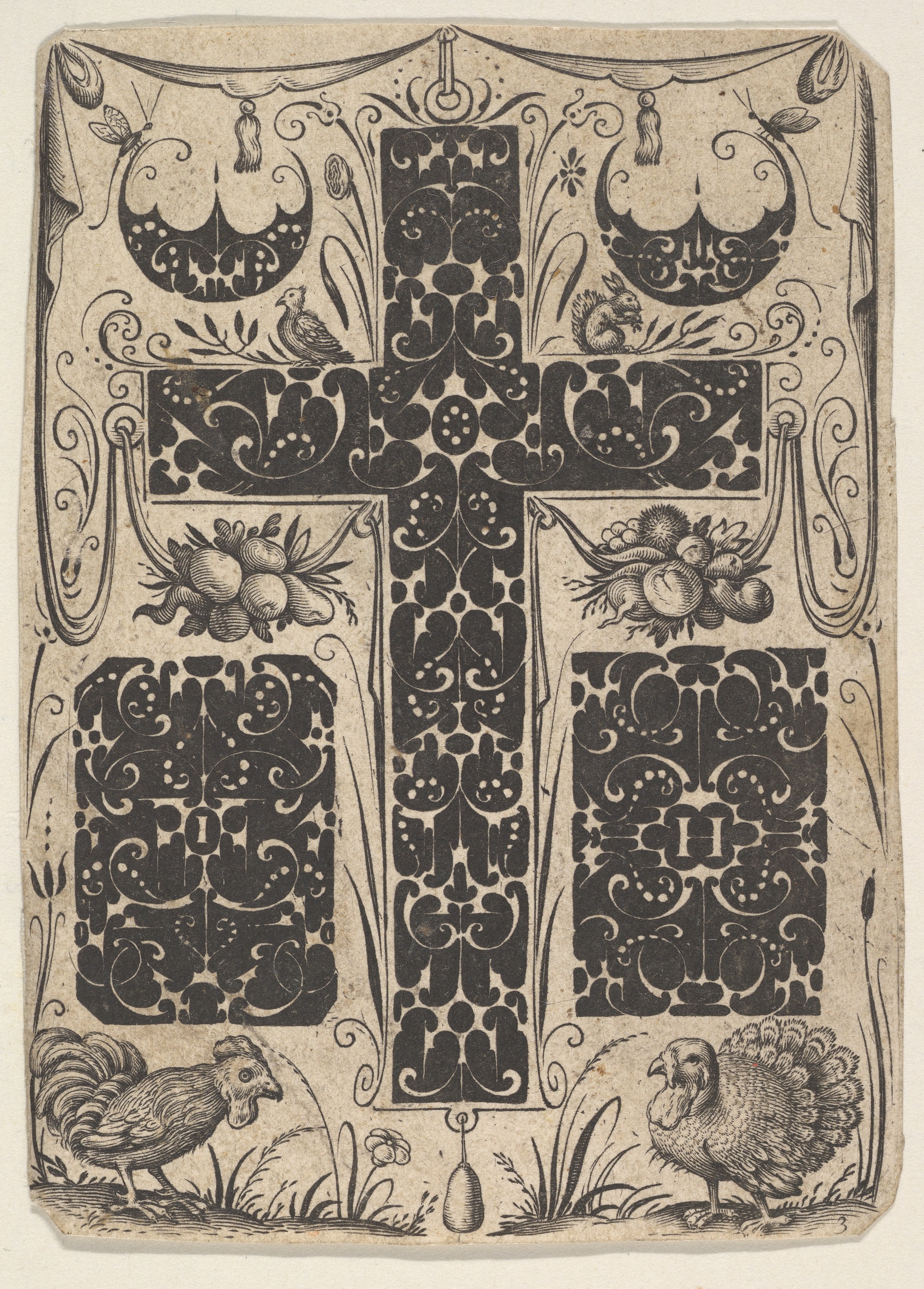 Antique Engraved Decorative Cross with Animals