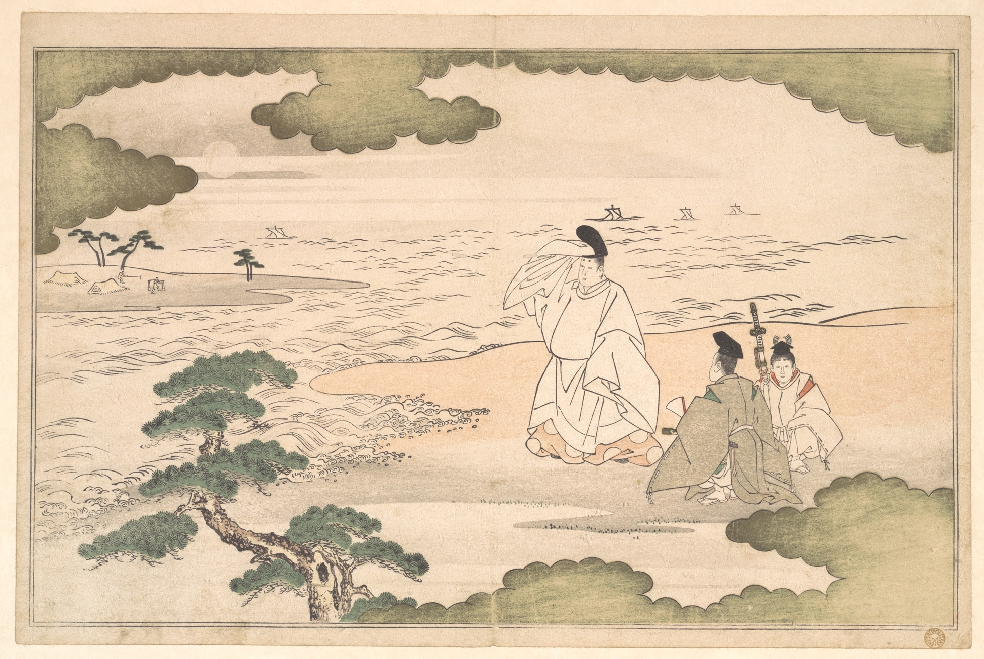 Ukiyo-e of Nobles at Seaside