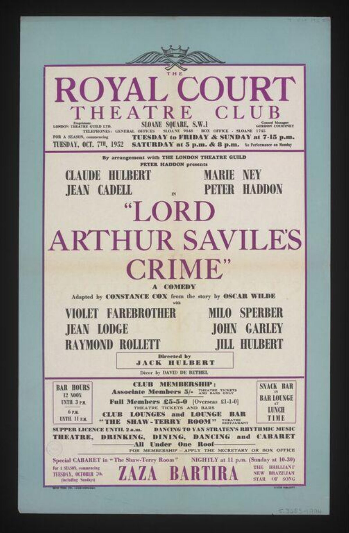 1952 Royal Court Theatre Play Poster