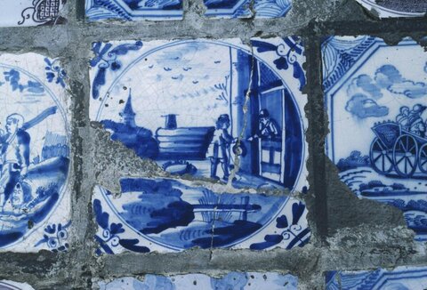 Damaged Antique Blue and White Tiles