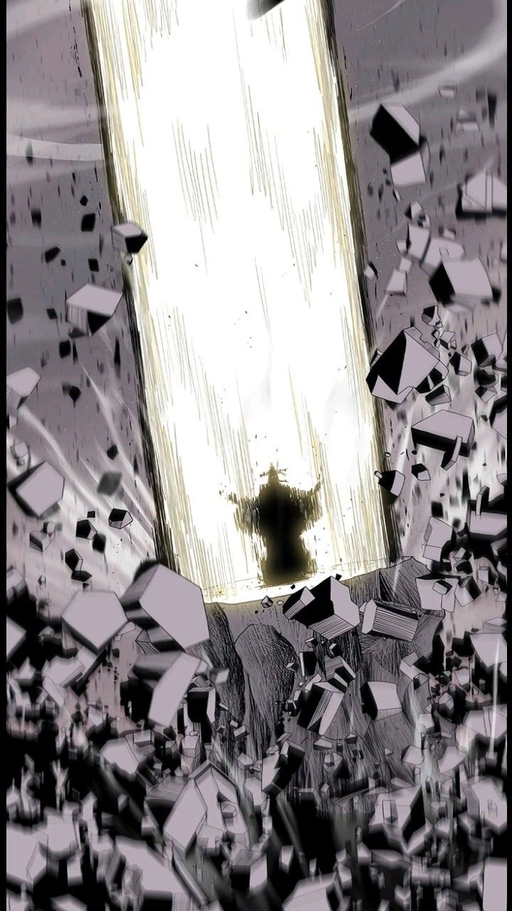 Silhouetted Figure in Bright Light Amid Debris