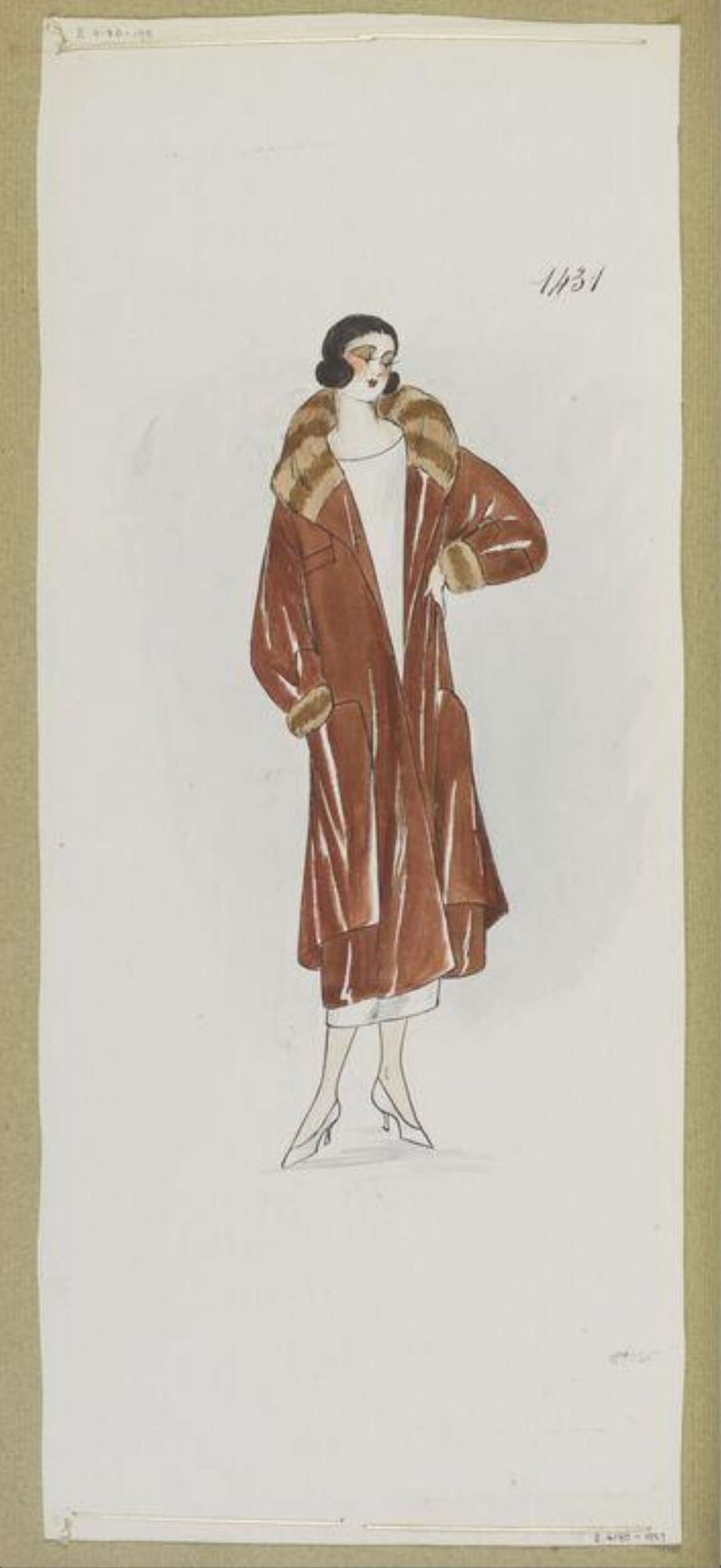 1920s Brown Coat Fashion Sketch