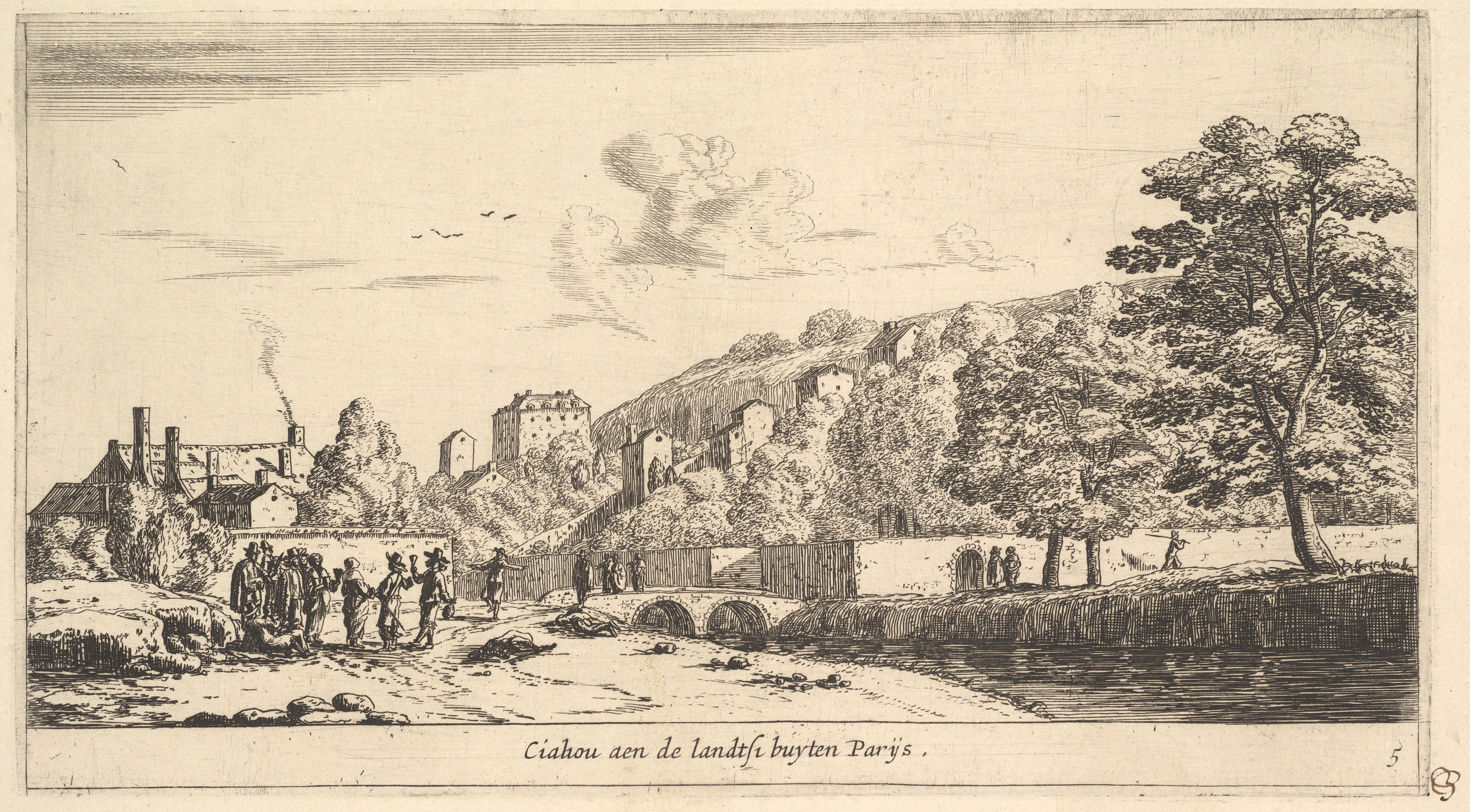 Etching of Countryside Outside Paris